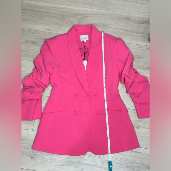 NWT Cinq à Sept Kris Crepe Blazer Jacket Ruched Sleeves Sz 0 pink azalea - Picture 13 of 14